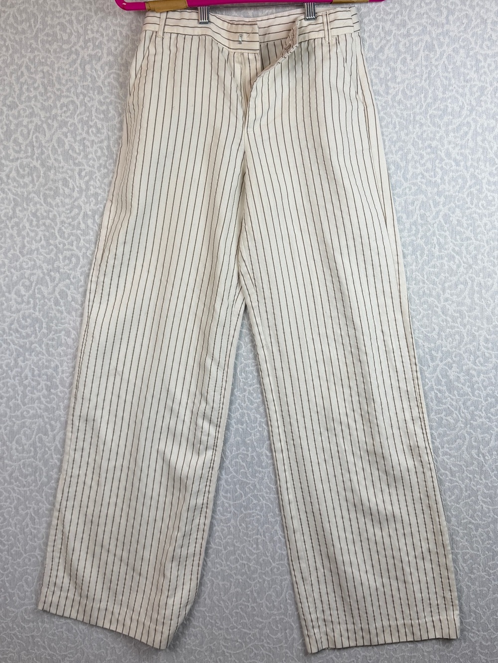 Zara Cream Pinstripe Wide-Leg Trousers Lightweight High Rise Sz. XS belt loops